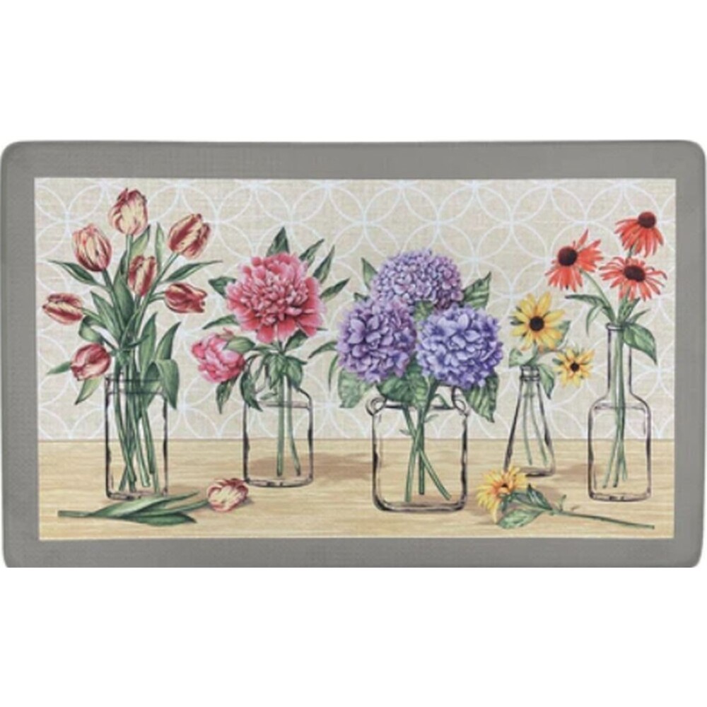 Anti-Fatigue Non Slip PVC Floor Mat (18"x30") FLOWERS, BOHO BLOOM GARDEN, Achim